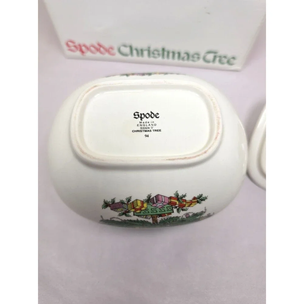 NIB Vintage Spode Christmas Tree Sugar & Creamer Set Made in England